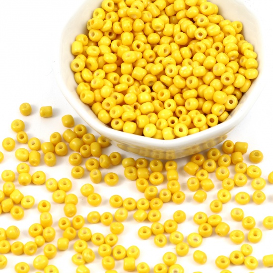 Picture of Glass Seed Seed Beads Cylinder Yellow 4mm x 3mm, Hole: Approx 1.2mm, 1 Packet ( 5100 PCs/Packet)