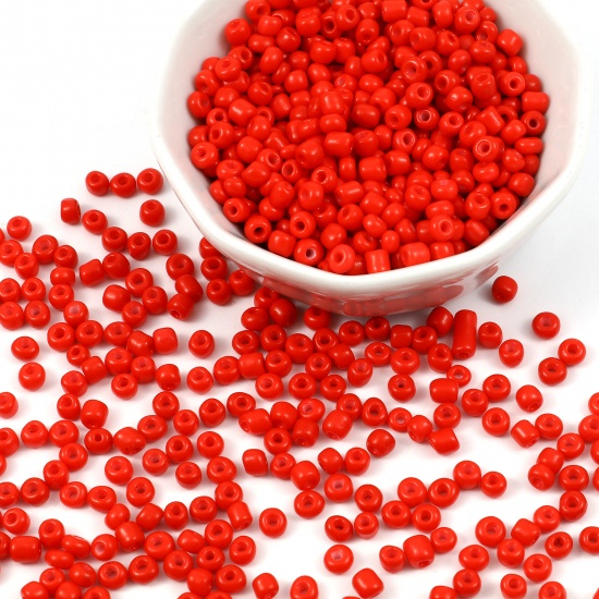 Picture of Glass Seed Seed Beads Cylinder Red 4mm x 3mm, Hole: Approx 1.2mm, 1 Packet ( 5100 PCs/Packet)