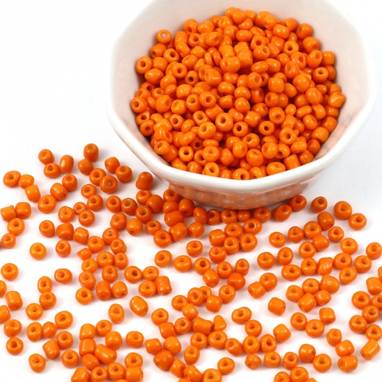 Picture of Glass Seed Seed Beads Cylinder Orange 4mm x 3mm, Hole: Approx 1.2mm, 1 Packet ( 5100 PCs/Packet)