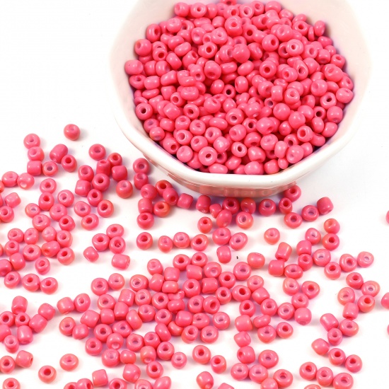 Picture of Glass Seed Seed Beads Cylinder Hot Pink 4mm x 3mm, Hole: Approx 1.2mm, 1 Packet ( 5100 PCs/Packet)
