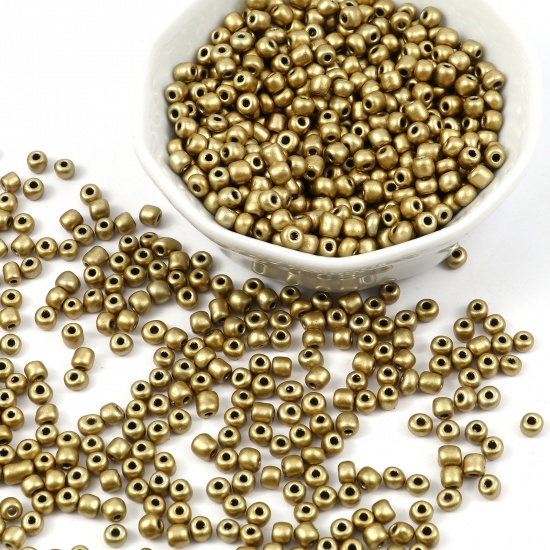 Picture of Glass Seed Seed Beads Cylinder Golden 4mm x 3mm, Hole: Approx 1.2mm, 1 Packet ( 5100 PCs/Packet)