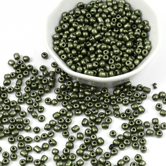 Picture of Glass Seed Seed Beads Cylinder Army Green 4mm x 3mm, Hole: Approx 1.2mm, 1 Packet ( 5100 PCs/Packet)