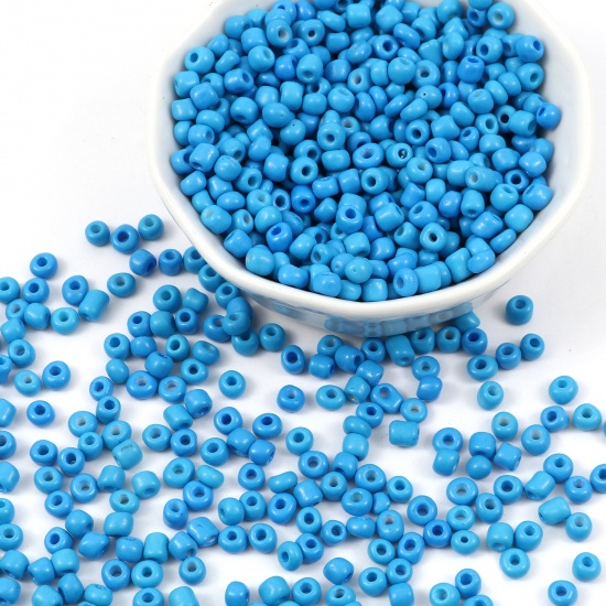 Picture of Glass Seed Seed Beads Cylinder Blue 4mm x 3mm, Hole: Approx 1.2mm, 1 Packet ( 5100 PCs/Packet)