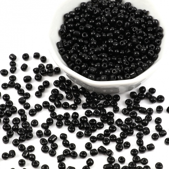 Picture of Glass Seed Seed Beads Cylinder Black 3mm x 2mm, Hole: Approx 1mm, 1 Packet ( 12500 PCs/Packet)