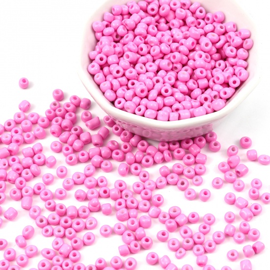 Picture of Glass Seed Seed Beads Cylinder Neon Pink 3mm x 2mm, Hole: Approx 1mm, 1 Packet ( 12500 PCs/Packet)
