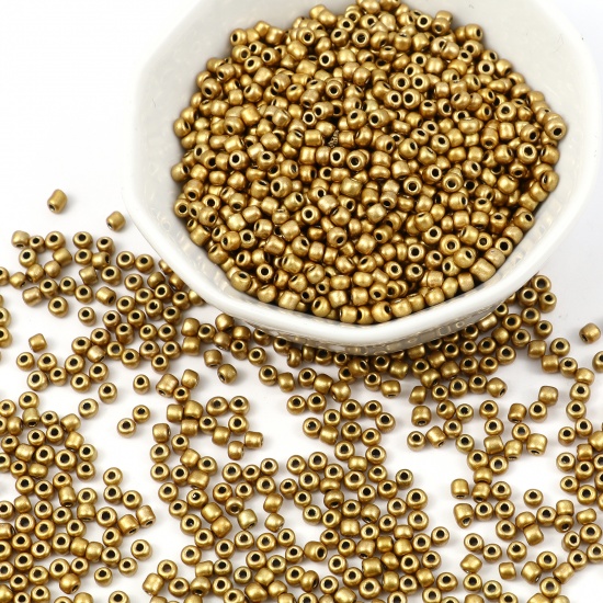 Picture of Glass Seed Seed Beads Cylinder Golden 3mm x 2mm, Hole: Approx 1mm, 1 Packet ( 12500 PCs/Packet)