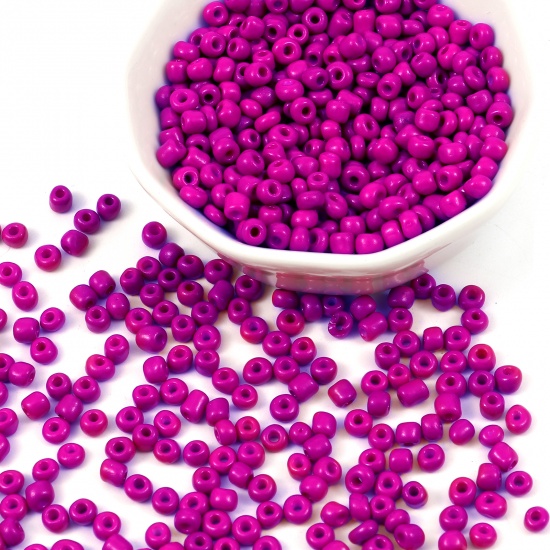 Picture of Glass Seed Seed Beads Cylinder Fuchsia 3mm x 2mm, Hole: Approx 1mm, 1 Packet ( 12500 PCs/Packet)