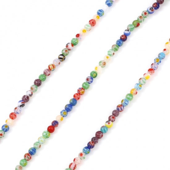 Picture of Lampwork Glass Millefiori Beads Round At Random Color Flower About 4mm Dia, Hole: Approx 0.9mm, 36cm(14 1/8") long, 1 Strand (Approx 99 PCs/Strand)