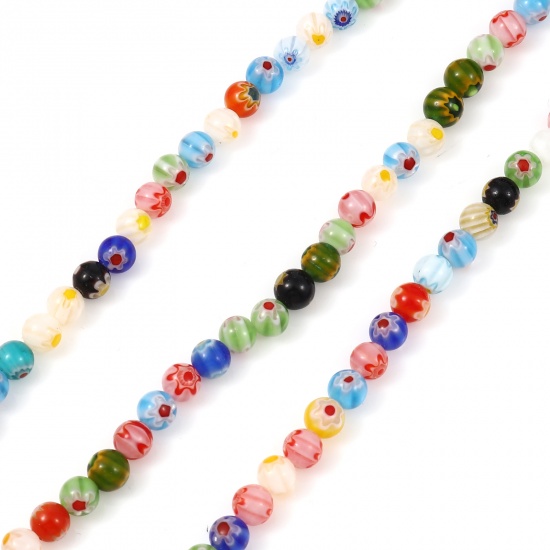 Picture of Lampwork Glass Millefiori Beads Round At Random Color Flower About 6mm Dia, Hole: Approx 0.9mm, 37cm(14 5/8") long, 1 Strand (Approx 66 PCs/Strand)