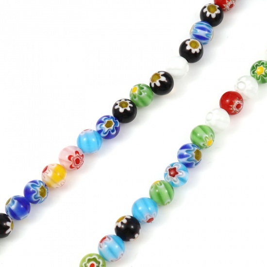 Picture of Lampwork Glass Millefiori Beads Round At Random Color Flower About 8mm Dia, Hole: Approx 1.1mm, 36cm(14 1/8") long, 1 Strand (Approx 47 PCs/Strand)