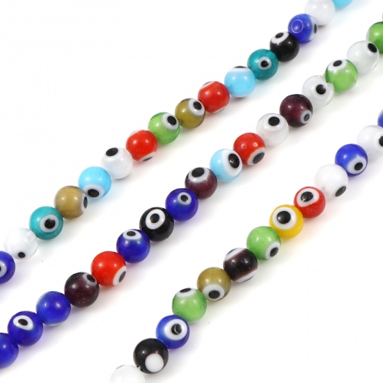 Picture of Lampwork Glass Religious Millefiori Beads Round At Random Color Evil Eye About 6mm Dia, Hole: Approx 1mm, 39cm(15 3/8") - 38cm(15") long, 1 Strand (Approx 66 PCs/Strand)