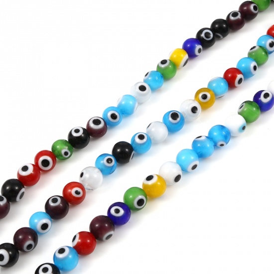 Picture of Lampwork Glass Religious Millefiori Beads Round At Random Color Evil Eye About 8mm Dia, Hole: Approx 1.1mm, 37cm(14 5/8") long, 1 Strand (Approx 48 PCs/Strand)