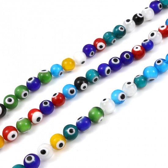 Picture of Lampwork Glass Religious Millefiori Beads Round At Random Color Evil Eye About 10mm Dia, Hole: Approx 1.2mm, 36.5cm(14 3/8") - 36cm(14 1/8") long, 1 Strand (Approx 38 PCs/Strand)