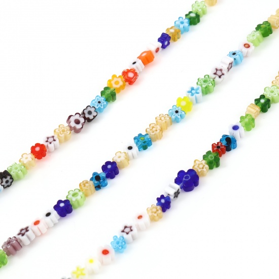 Picture of Lampwork Glass Millefiori Beads Flower At Random Color About 6mm x 6mm - 4mm x 4mm, Hole: Approx 0.9mm, 40cm(15 6/8") long, 1 Strand (Approx 95 PCs/Strand)