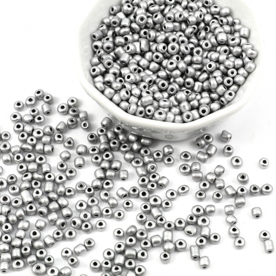 Picture of Glass Seed Seed Beads Cylinder Silver-gray 4mm x 3mm, Hole: Approx 1.2mm, 1 Packet ( 5100 PCs/Packet)