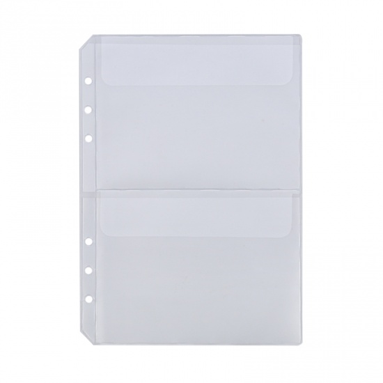 Immagine di Transparent - Double Pocket A5 PVC Waterproof Zipper Loose Leaf Photo Business Card File Folder Storage Bag 21x15cm, 5 PCs