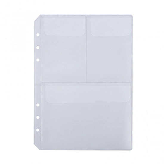 Immagine di Transparent - Three Pocket A5 PVC Waterproof Zipper Loose Leaf Photo Business Card File Folder Storage Bag 21x15cm, 5 PCs