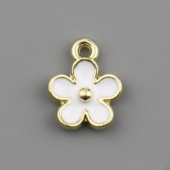 Image de Breloques en Alliage de Zinc Fleur Doré Blanc Émail 12mm x 10mm, 20 Pcs