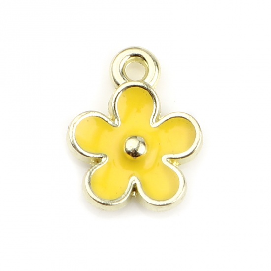 Image de Breloques en Alliage de Zinc Fleur Doré Jaune Émail 12mm x 10mm, 20 Pcs