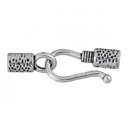 Picture of Bracelets Clasp Hook Findings Cylinder Antique Silver Color (Fits 3mm Dia. Cord) 18mm x9mm 12mm x6mm, 50 Sets