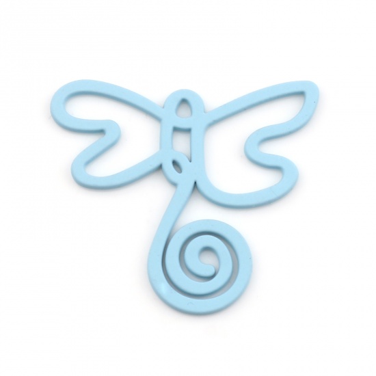 Immagine di Lega di Zinco Insetto Ciondoli Libellula Blu Chiaro Pittura 32mm x 28mm , 10 Pz
