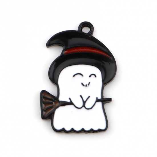 Picture of Zinc Based Alloy Charms Halloween Ghost Black Enamel 22mm x 15mm, 10 PCs