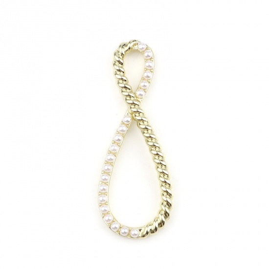 Image de Pendentifs en Alliage de Zinc Symbole"Infini" Doré Blanc à Strass Transparent Imitation Perles 32mm x 12mm, 5 Pcs