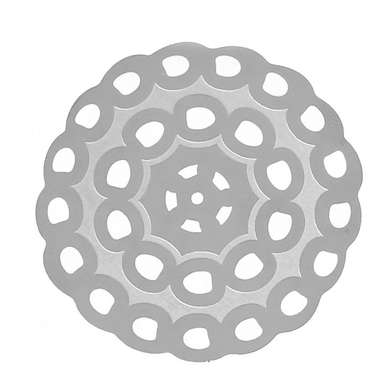 Immagine di Acciaio Inossidabile Cabochon per Abbellimento Tondo Tono Argento Hollow Modello Disegno 4.9cm Dia, 10 Pz