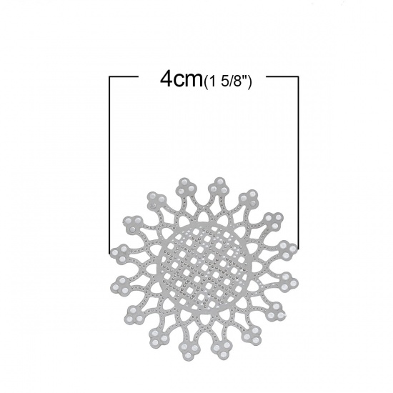 Immagine di Acciaio Inossidabile Cabochon per Abbellimento Fiore Tono Argento Hollow Modello Disegno 4cm x 4cm, 10 Pz