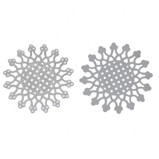 Immagine di Acciaio Inossidabile Cabochon per Abbellimento Fiore Tono Argento Hollow Modello Disegno 4cm x 4cm, 10 Pz