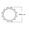 Picture of 304 Stainless Steel Filigree Stamping Embellishments Findings, Round Silver Tone, Flower Hollow Carved 4cm(1 5/8") Dia, 10 PCs