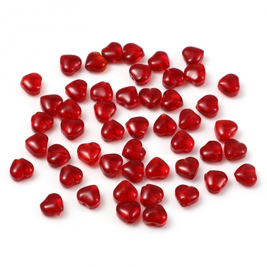 Picture of Glass Beads Heart Dark Red Transparent About 6mm x 6mm, Hole: Approx 0.8mm, 50 PCs