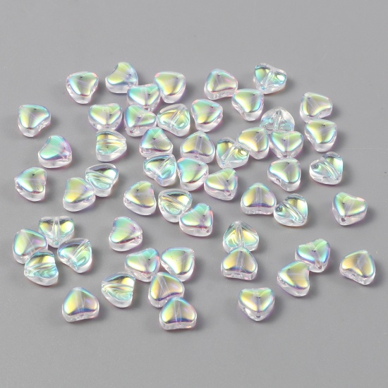 Picture of Glass Beads Heart AB Color About 6mm x 6mm, Hole: Approx 0.8mm, 50 PCs