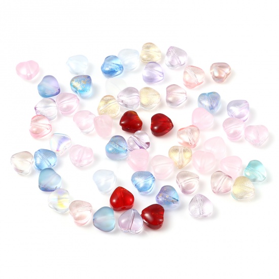 Picture of Glass Beads Heart At Random Color About 6mm x 6mm, Hole: Approx 0.8mm, 50 PCs