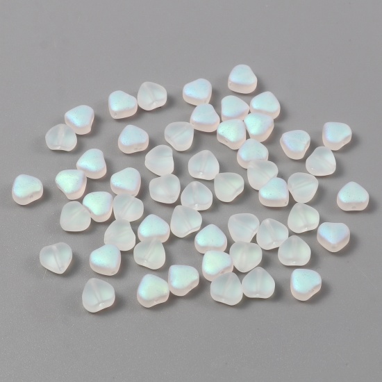 Picture of Glass Beads Heart AB Color Frosted About 6mm x 6mm, Hole: Approx 0.8mm, 50 PCs