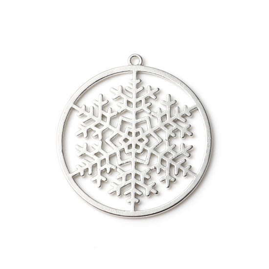 Immagine di Lega di Zinco Natale Ciondoli Tondo Tono Argento Fiocco di Neve Filigrana 38mm x 35mm , 10 Pz