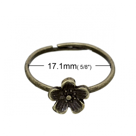 Image de Bagues de Nouvelle Tendance Ajustable en Alliage de Zinc Forme Fleur du Prunier Bronze Antique, Réglable Taille de Bague: 17.1mm, 1 Pièce