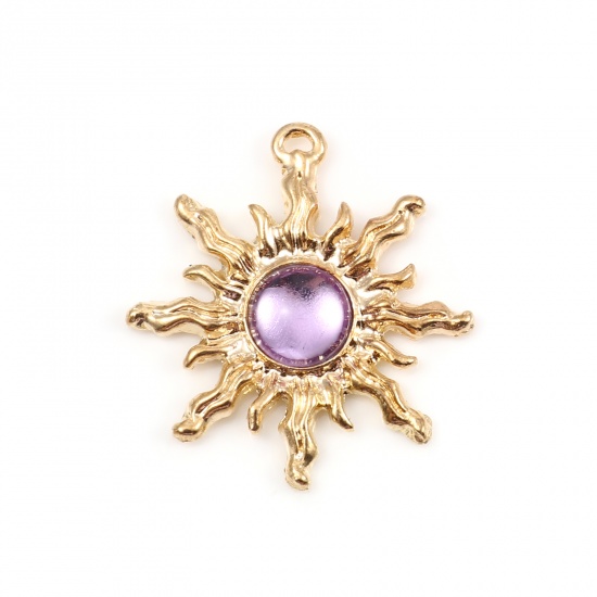 Immagine di Lega di Zinca + Acrilato Galassia Charms Sole Oro Placcato Colore Viola 29mm x 27mm , 2 Pz