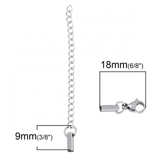 Picture of 304 Stainless Steel Necklace Cord End Caps Cylinder Silver Tone (Fits 2mm Dia. Cord) 18mm x 6mm( 6/8" x 2/8") 10mm x 5mm( 3/8" x 2/8"), 3 Sets