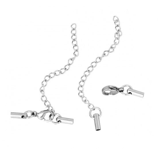 Picture of 304 Stainless Steel Necklace Cord End Caps Cylinder Silver Tone (Fits 2mm Dia. Cord) 18mm x 6mm( 6/8" x 2/8") 10mm x 5mm( 3/8" x 2/8"), 3 Sets