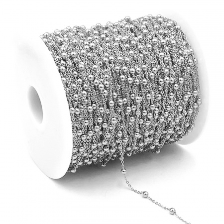 Immagine di 1 M Acciaio Inossidabile Catena a Pallini Per Risultati di Creazione di Gioielli Fai-da-te Fatti a Mano Tono Argento 3.5mm