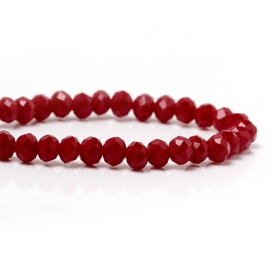 Image de Perles en Verre Forme Rond Rouge à facettes Diamètre: 4mm, Tailles de Trous: 0.6mm, 1 Enfilade