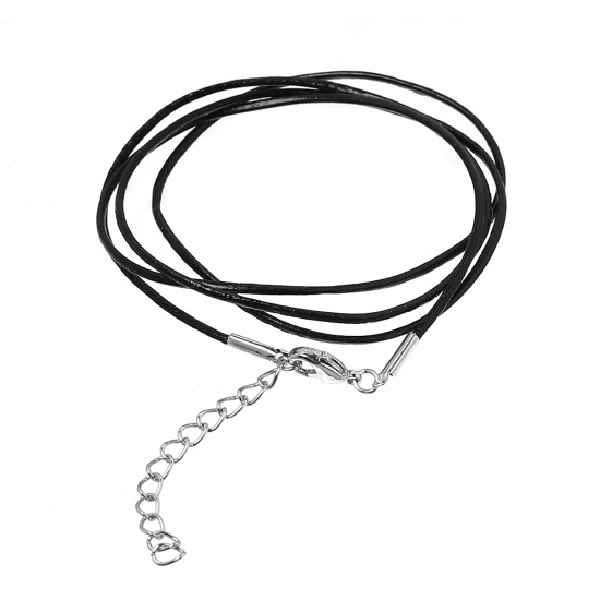 Picture of Cowhide Leather Braided Cord Bracelets Black 71.5cm(28 1/8") long, 5 PCs