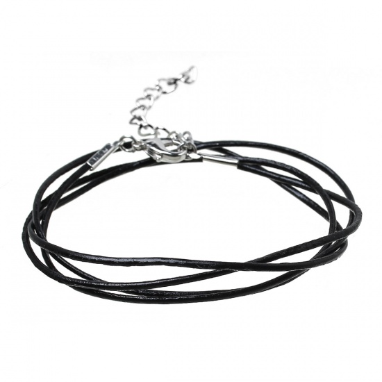 Immagine di Corda della Pelle Bovina Braccialetti Nero lunghezza:71.5cm 5 Pz