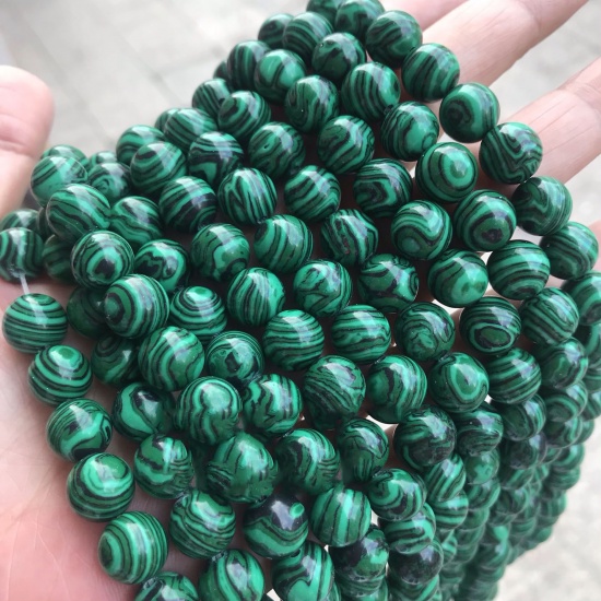 Picture of Malachite ( Synthetic ) Beads Round Peacock Green About 4mm Dia., 37cm(14 5/8") - 36cm(14 1/8") long, 1 Strand (Approx 90 PCs/Strand)