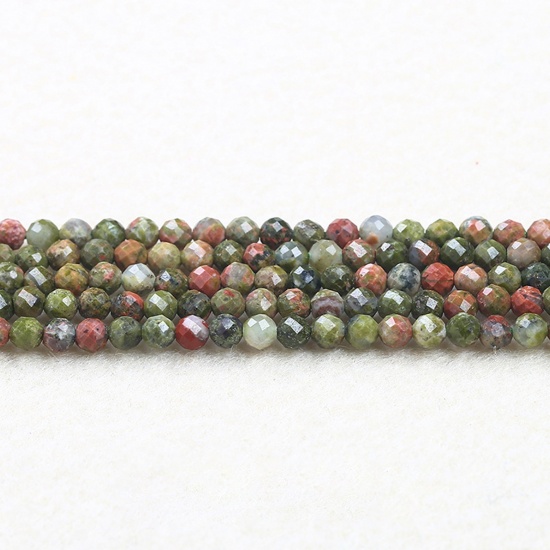 Picture of Unakite ( Natural ) Beads Round Red & Green Faceted About 2mm Dia., 37cm(14 5/8") - 36cm(14 1/8") long, 1 Strand (Approx 180 PCs/Strand)