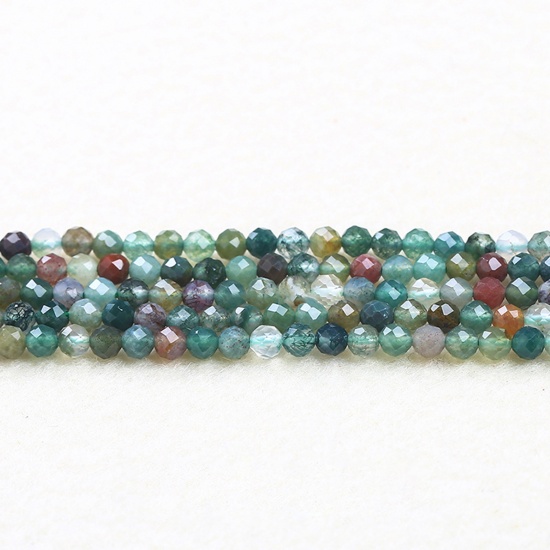Picture of India Agate ( Natural ) Beads Round Green Faceted About 2mm Dia., 37cm(14 5/8") - 36cm(14 1/8") long, 1 Strand (Approx 180 PCs/Strand)