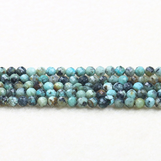 Picture of Turquoise ( Natural ) Beads Round Green Faceted About 2mm Dia., 37cm(14 5/8") - 36cm(14 1/8") long, 1 Strand (Approx 180 PCs/Strand)
