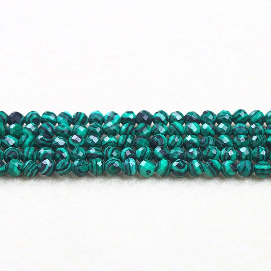 Picture of Malachite ( Synthetic ) Beads Round Black & Green Faceted About 2mm Dia., 37cm(14 5/8") - 36cm(14 1/8") long, 1 Strand (Approx 180 PCs/Strand)
