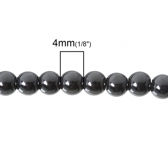 Picture of (Grade A) Natural Hematite Beads Round Black About 4.0mm( 1/8") Dia, Hole: Approx 0.8mm, 40.2cm(15 7/8") long, 3 Strands (Approx 105 PCs/Strand)